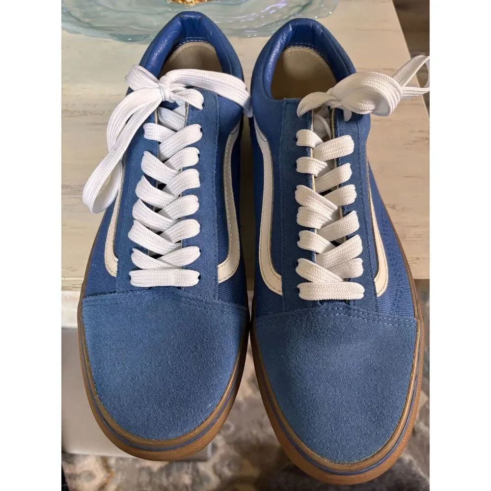 Vans Old Skool Blue Canvas Skate Shoes with White Stripe & Gum Sole Sz 10